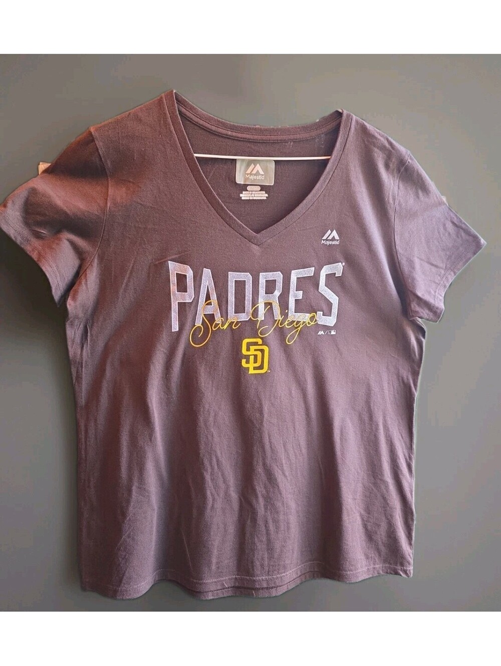 Majestic San Diego Padres Womens XL V Neck T- Shirt Brown Glitter